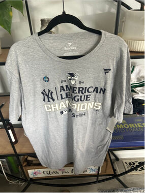 Men's Fanatics American League Champions Tee L Gray Navy Blue